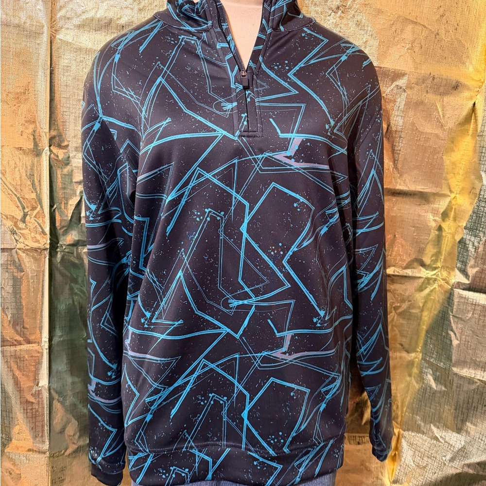 Women's Geometric Print Hoodie - Black and Blue